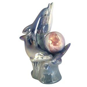 Ceramic Dolphins Porpoises Iridescent Playing Nautical  BeachHouse  '80s